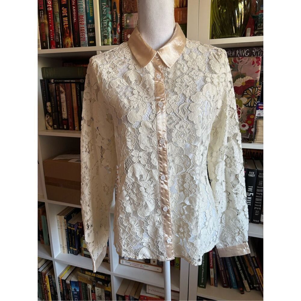 Revolve Line & Dot Lace Button Up Top - image 1
